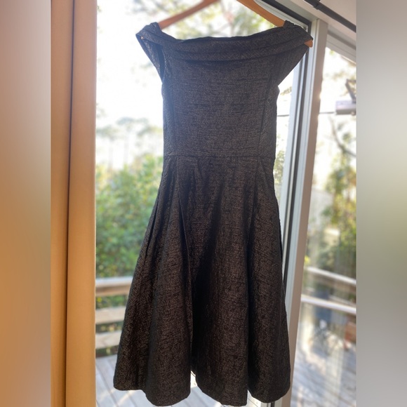 Modcloth "Kettle Corn" Women’s Dress Metallic Black Sz XS by Emily& Fin - Picture 5 of 9
